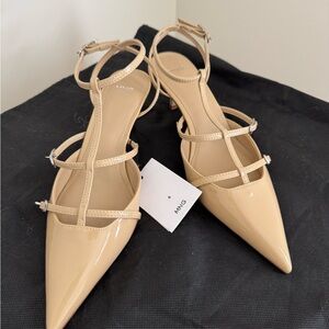 Mango Women's Tan Patent Kitten Heels